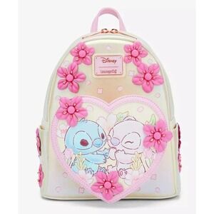Loungefly Disney Stitch & Angel Pastel Cherry Blossoms Iridescent Mini Backpack
